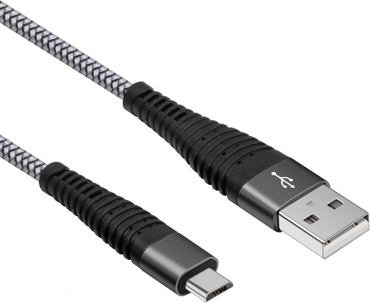 USB laadkabel - Micro USB naar USB A - 2.0 - Nylon mantel - 5 GB/s - Grijs - 2 meter - Allteq