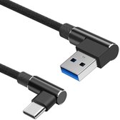 USB C kabel - USB C naar USB A - Nylon mantel - Haaks - 5 GB/s - Zwart - 5A - 2 meter - Allteq