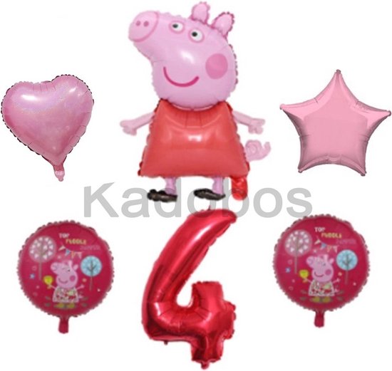 Peppa Pig ballonnen set verjaardag 4 jaar - folie ballon