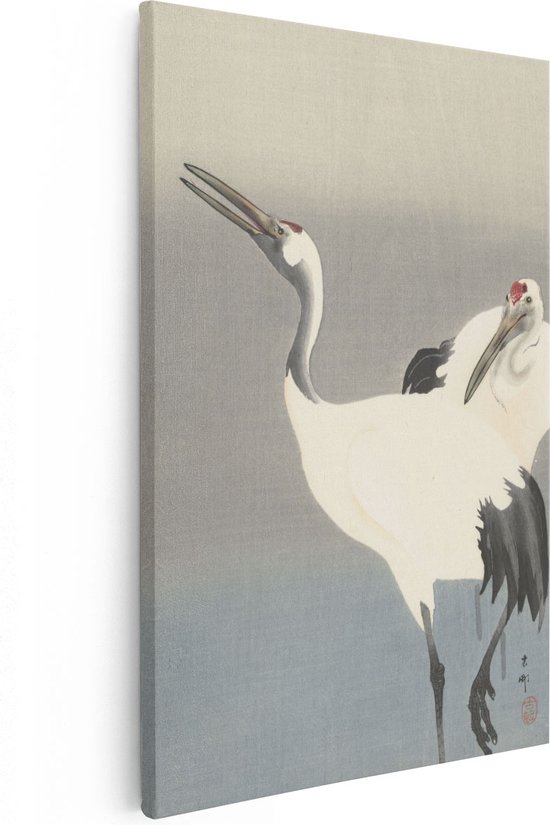 Artaza Canvas Schilderij Twee Kraanvogels - Koson Ohara - 60x90 - Kunst - Canvas Print - Muurdecoratie