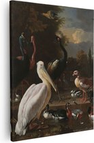 Artaza Canvas Schilderij Het Drijvend Veertje - Een Pelikaan en ander Gevogelte bij een Waterbassin - Melchior d'Hondecoeter - 40x50 - Poster Foto op Canvas - Canvas Print