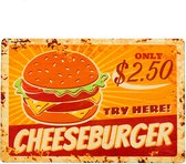 Spreukbord - Cheeseburger - Hout - Vintage - Retro - Bord - Tekstbord - Wandbord - Wanddecoratie - Muurdecoratie - Cafe - Bar - Man - Cave