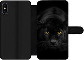 Bookcase Geschikt voor iPhone XS Max telefoonhoesje - Luipaard - Ogen - Zwart - Met vakjes - Wallet case met magneetsluiting