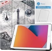 Tablet hoes & 2-Pack Screenprotector geschikt voor iPad 2021 / 2020 / 2019 - 10.2 Inch - Auto Wake/Sleep functie - Eiffeltoren