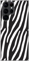 Geschikt voor Samsung Galaxy S22 Ultra hoesje - Dieren - Zebraprint - Zwart - Siliconen Telefoonhoesje