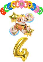 Ballonnen set - Folieballonnen - 4 jaar - goud - Paw Patrol Rubble - folieballon rubble - kinderfeest -