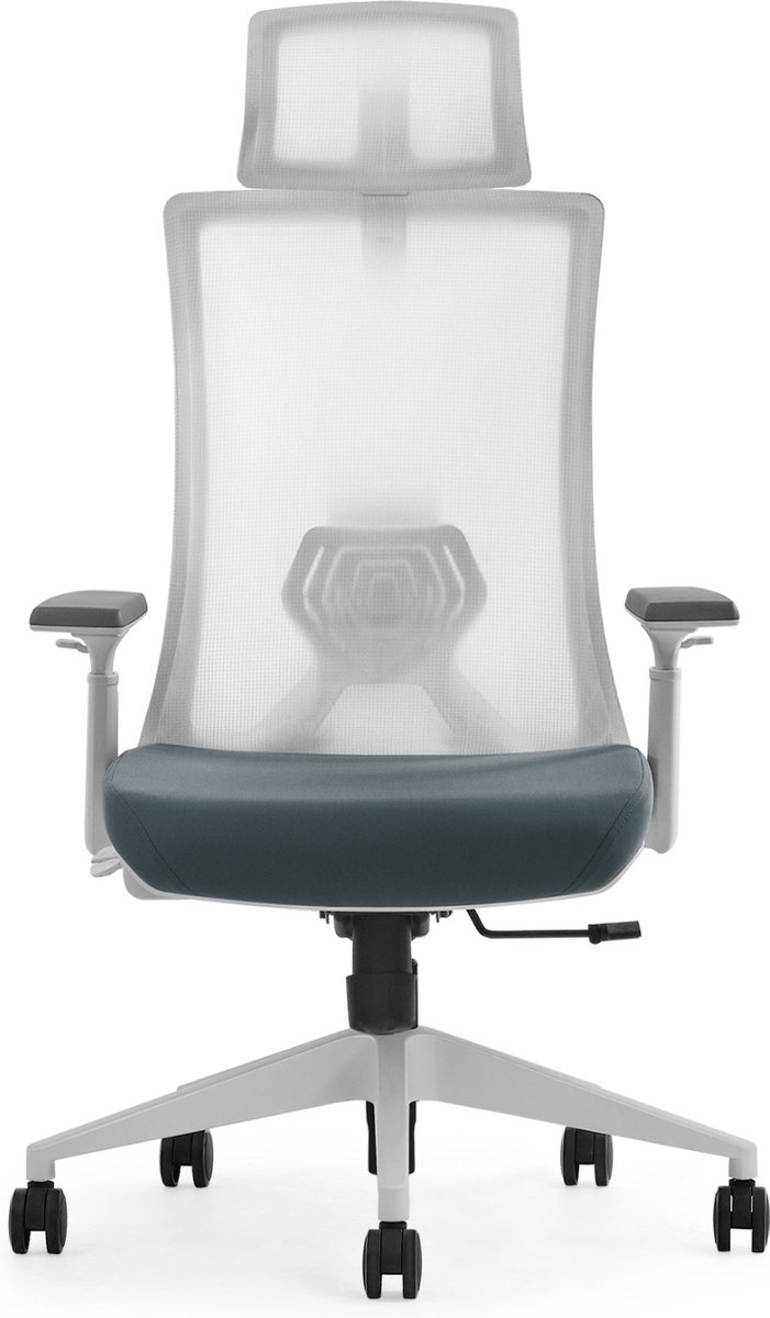 Euroseat ergonomische bureaustoel met hoofdsteun Verona. Uitvoering witte Mesh rug & zitting donkergrijs gestoffeerd. Voldoet aan de NEN EN 1335 norm.