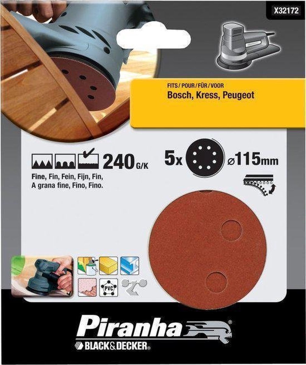 Piranha Schuurschijf excentrische schuurmachine 115mm, 240K 5 stuks X32172
