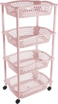 Keuken opberg trolleys/roltafels met 4 manden 86 x 41 cm lichtroze - Etagewagentje met opbergkratten