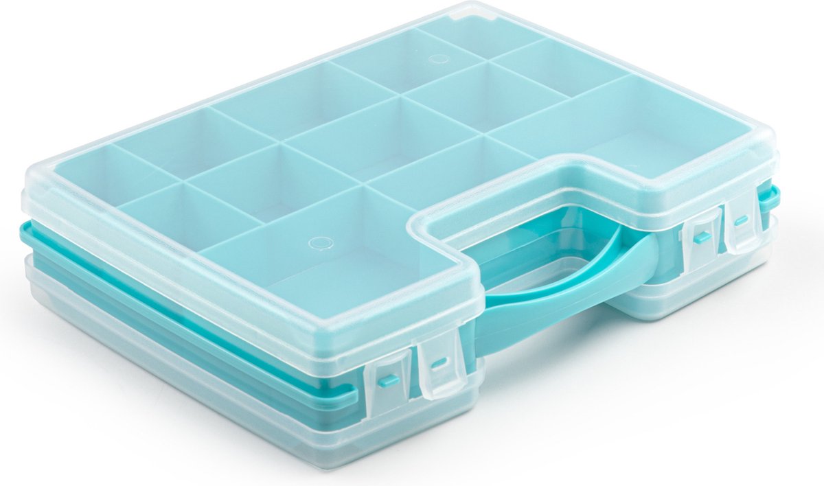 Plasticforte Opbergkoffertje - 3x - 21 vaks - blauw - kunststof - 28 x 21 x 6 cm - sorteerdoos
