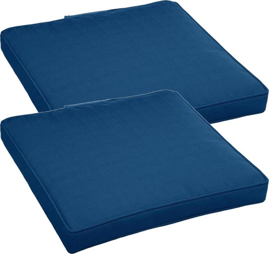 Set van 4x stuks stoelkussens voor binnen/buiten blauw 40 x 40 x 4 cm - Water en UV bestendig