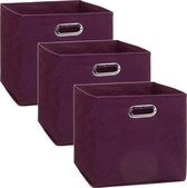 Set van 3x stuks opbergmand/kastmand 29 liter aubergine paars linnen 31 x 31 x 31 cm - Opbergboxen - Vakkenkast manden