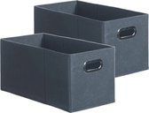 Set van 2x stuks opbergmand/kastmand 7 liter grijsblauw linnen 31 x 15 x 15 cm - Opbergboxen - Vakkenkast manden