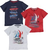 Blue Seven - 3pack - T-shirts - rood - wit - blauw - met print - Maat 116