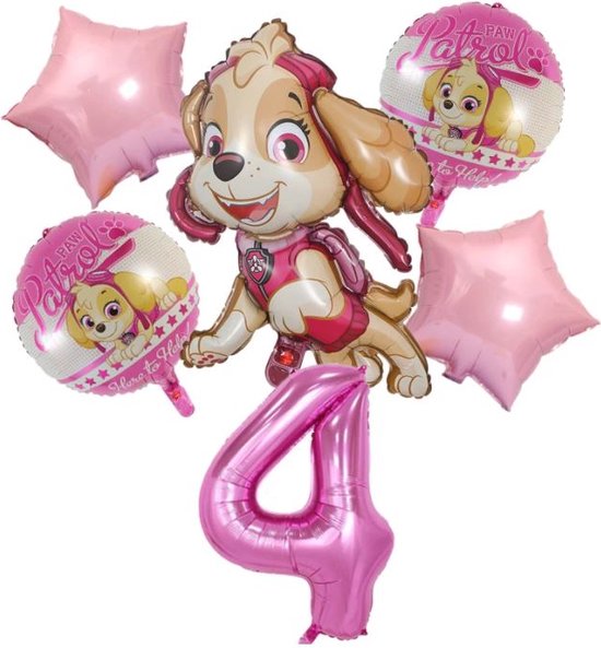 Ballonnen - set van 6 folieballonnen - Paw Patrol - Skye - 4 jaar - verjaardagfeestje