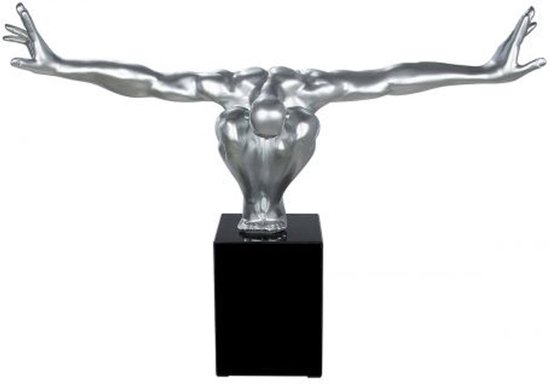 Sculpture - Statue - Cliffhanger - Argent - Figurine décorative - Homme sportif - L 75 cm - H 45 cm