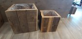 Plantenbak - Steigerhout - Vierkant - Set van 2
