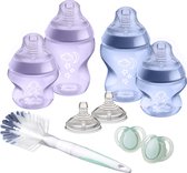 Tommee Tippee Closer to Nature flessen starterpakket voor pasgeboren baby's, tepelspenen met anti-koliek ventiel, gemengde maten, roze