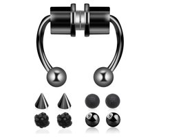 Cabantis Punk Neuspiercing - Fake Piercing - Neusring - Oorbellen - Festival - Magnetisch - Uitwisselbaar - Zwart 4 delig