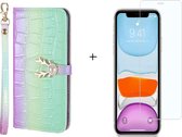 GSMNed – iPhone 13 Mini Hoesje Paars/Blauw – Pasjeshouder – Wallet hoesje – iPhone Herten hoesje – Met 1x Screenprotector