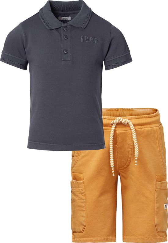Noppies - Bio kledingset - 2delig - broek Glan Amber Gold - polo shirt Giresum Grijs - Maat 110