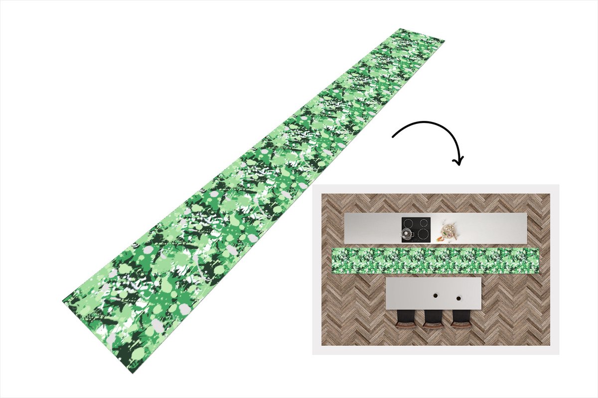 KitchenYeah Keukenloper - Keukenmat - Patronen - Groen - Camouflage - 400x50 cm - Keuken vloerkleed
