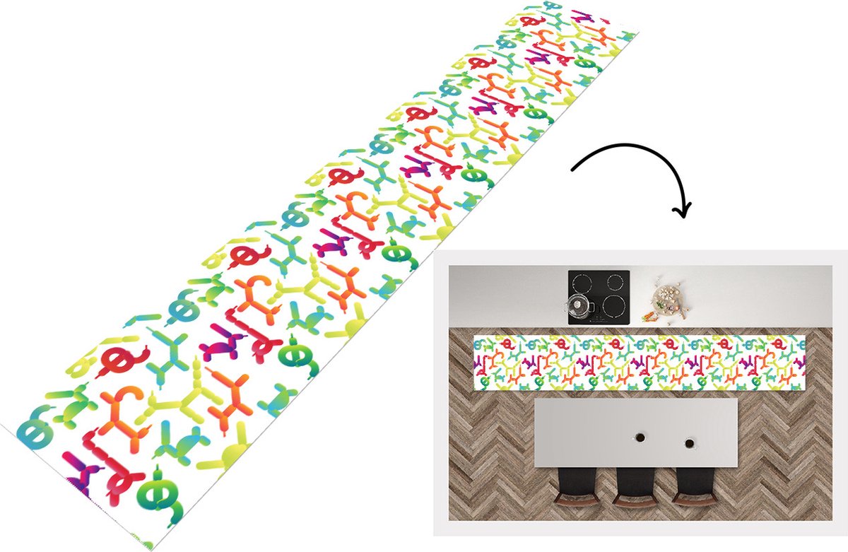 KitchenYeah Keukenloper - Keukenmat - Ballon - Patronen - Dieren - 360x60 cm - Keuken vloerkleed Multicolor
