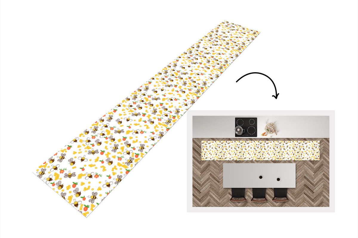 KitchenYeah Keukenloper - Keukenmat - Honing - Bij - Bloemen - Patronen - Lente - 360x60 cm - Keuken vloerkleed Multicolor