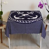 Tafelkleed vierkant 140x140 cm- Bedrukt Velvet Textiel - Scheepsanker met hartjes - Tafellaken - De Groen Home