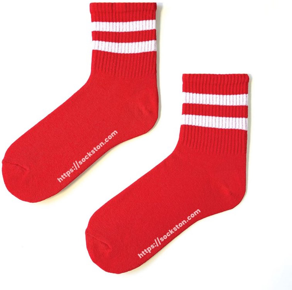 Sockston Socks- 2 paren Tennis Size Double Line Socks – Rood and wit - sportsokken - cadeau - verjaardag - Vrolijke Sokken