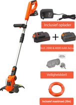 Bol.com Kibani accu grastrimmer 18V - inclusief li-ion accu 2000 mAh & 4000mAh beschermbril en 20m maaidraad – snoerloos - licht... aanbieding