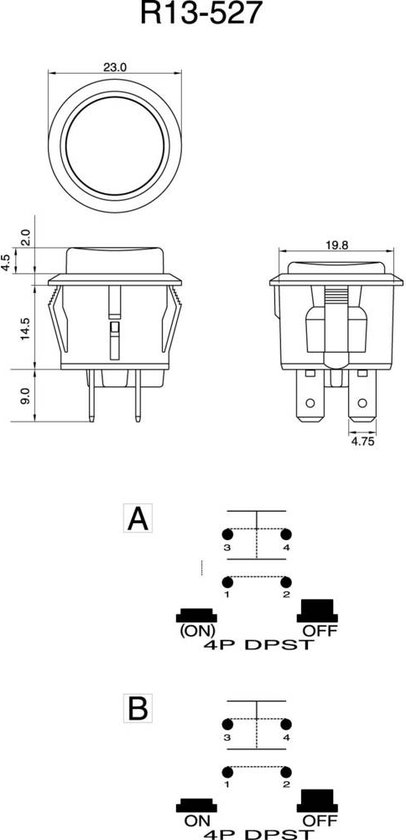 Interrupteur à Bascule TRU Components R13-208B2-02 - 250VAC