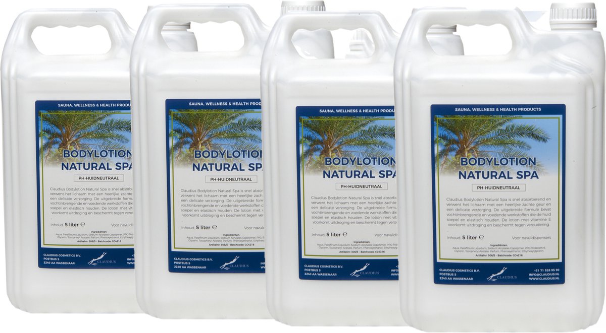 Goedkoopste Bodylotion Natural Spa 5 Liter - set van 4 stuks - navulling - Voordeelverpakking