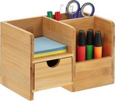 Relaxdays bureau organizer - pennenbak - bureau accessoire - bamboe organizer met lade