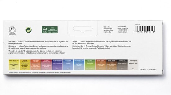 Winsor & Newton 0390636 Cotman Aquarelverf Set – 12 Tubes 8 ml – Professionele Waterverf voor Studio en Rei