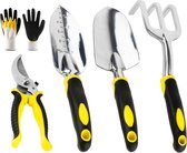 RVS - Tuingereedschapset - Handschoenen - Bonsaischop - Harkcultivator - Onkruidverdelger - 5-delige set