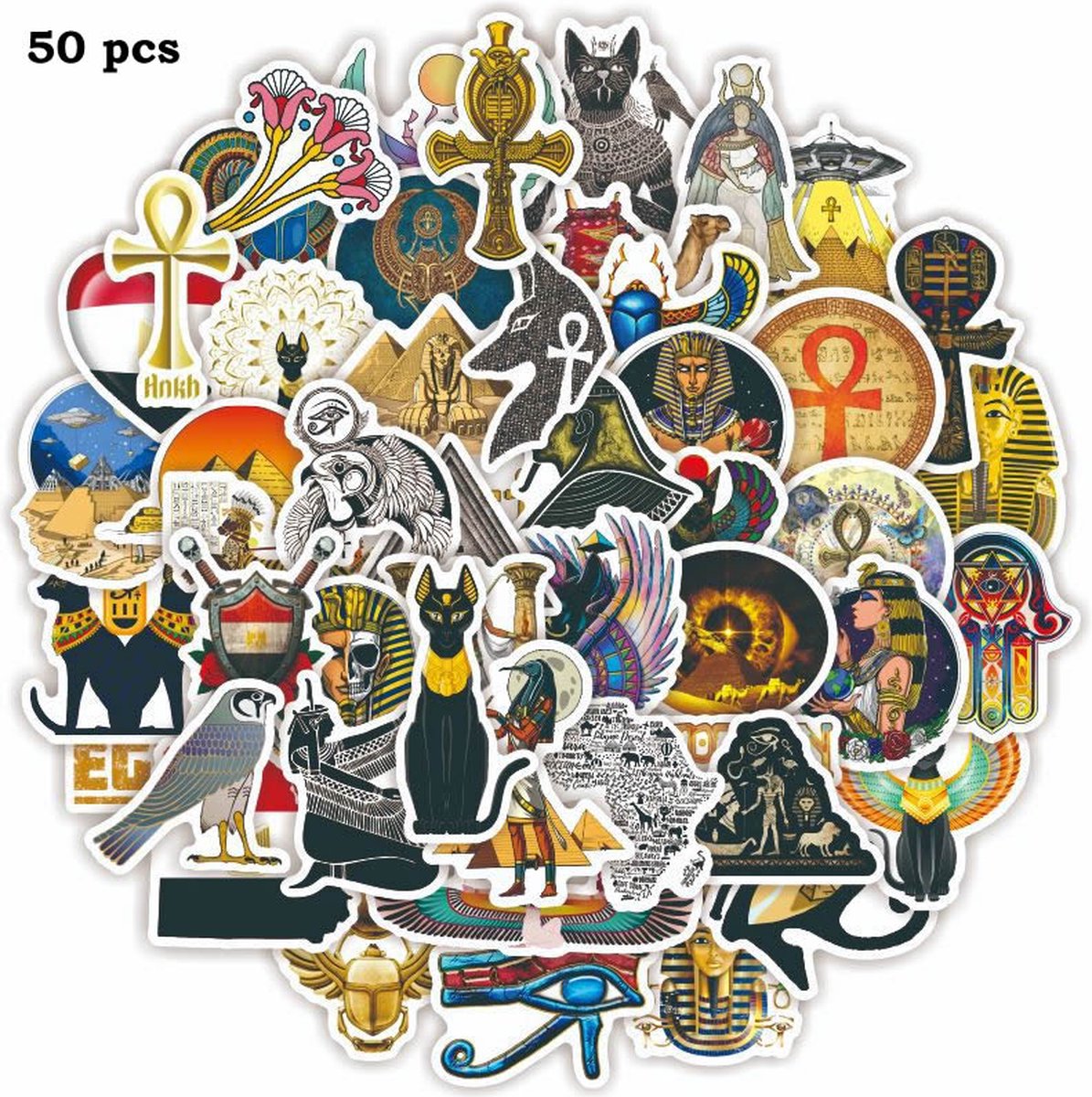 Egypte Stickers 50 stickers met Piramides, Ankh, Goden, Anubis voor