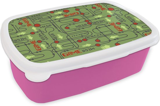 Foto: Broodtrommel roze lunchbox brooddoos moederbord patronen quotes 18x12x6 cm kinderen meisje