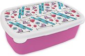 Broodtrommel Roze - Lunchbox - Brooddoos - Wintersport - Patronen - Schaatsen - 18x12x6 cm - Kinderen - Meisje