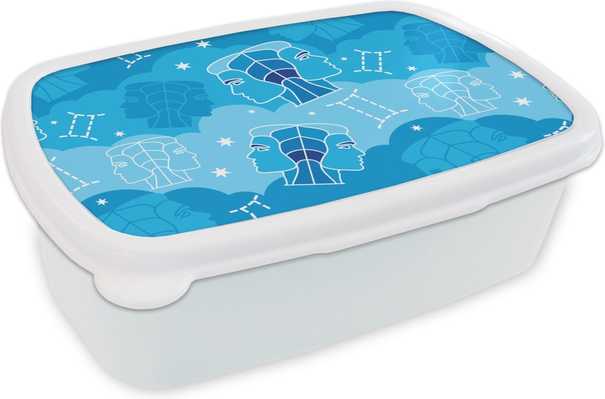 Broodtrommel Wit - Lunchbox - Brooddoos - Zodiac - Tweeling - Design - 18x12x6 cm - Volwassenen