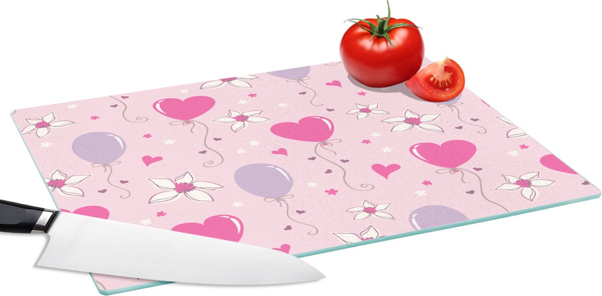 Glazen Snijplank - 39x28 - Ballon - Patronen - Roze - Snijplanken Glas