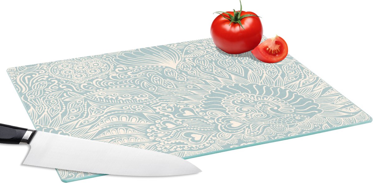 Glazen Snijplank - 39x28 - Koraal - Hart - Zeewier - Vis - Patroon - Snijplanken Glas