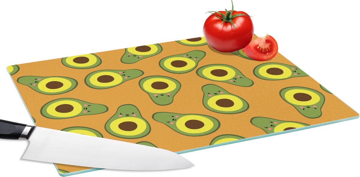 Glazen Snijplank - 39x28 - Kawaii - Patronen - Avocado - Snijplanken Glas