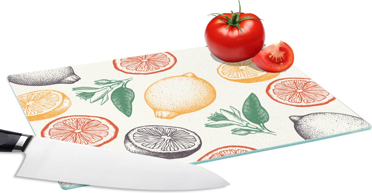 Glazen Snijplank - 28x20 - Fruit - Vintage - Keuken - Patronen - Snijplanken Glas