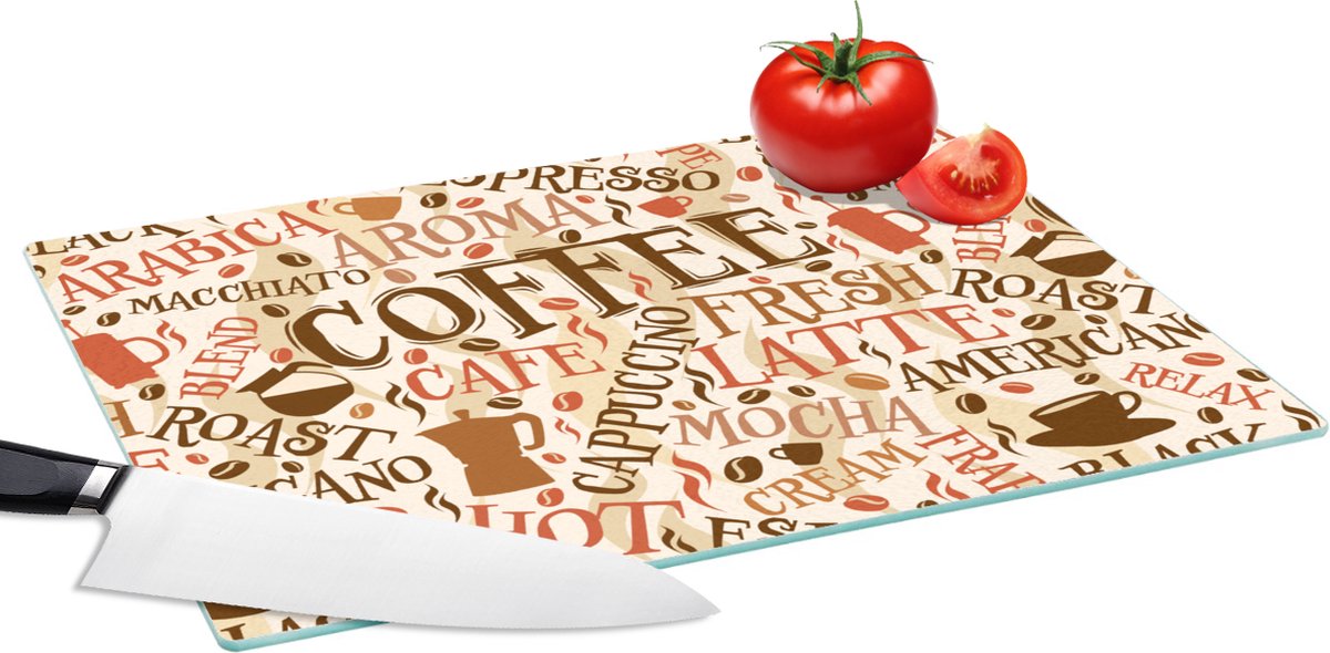 Glazen Snijplank - 39x28 - Koffie - Vintage - Patroon - Snijplanken Glas