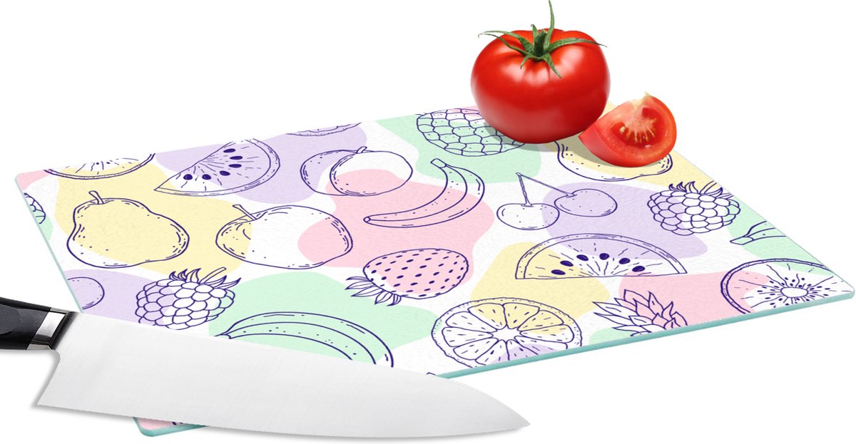 Glazen Snijplank - 28x20 - Patroon - Eten - Zomer - Snijplanken Glas