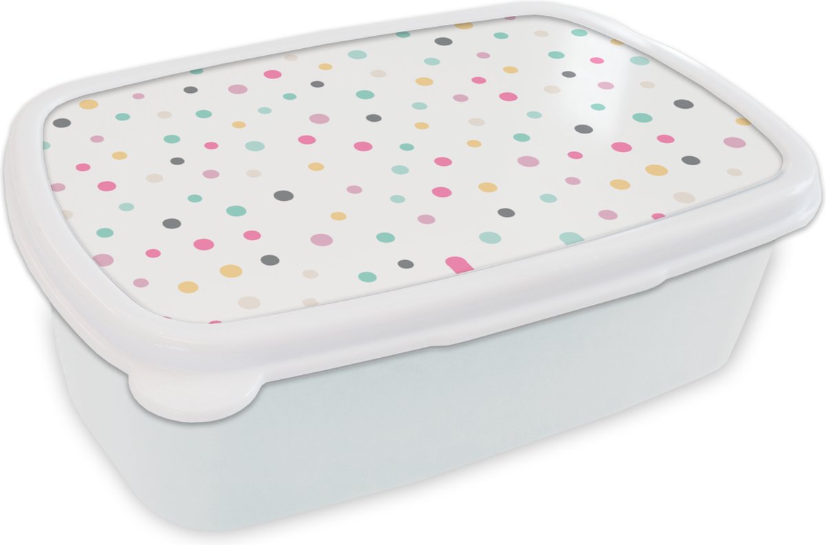 Broodtrommel Wit - Lunchbox - Brooddoos - Confetti - Pastel - Patronen - 18x12x6 cm - Volwassenen