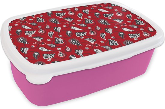 Foto: Broodtrommel roze lunchbox brooddoos bandana flora retro design 18x12x6 cm kinderen meisje