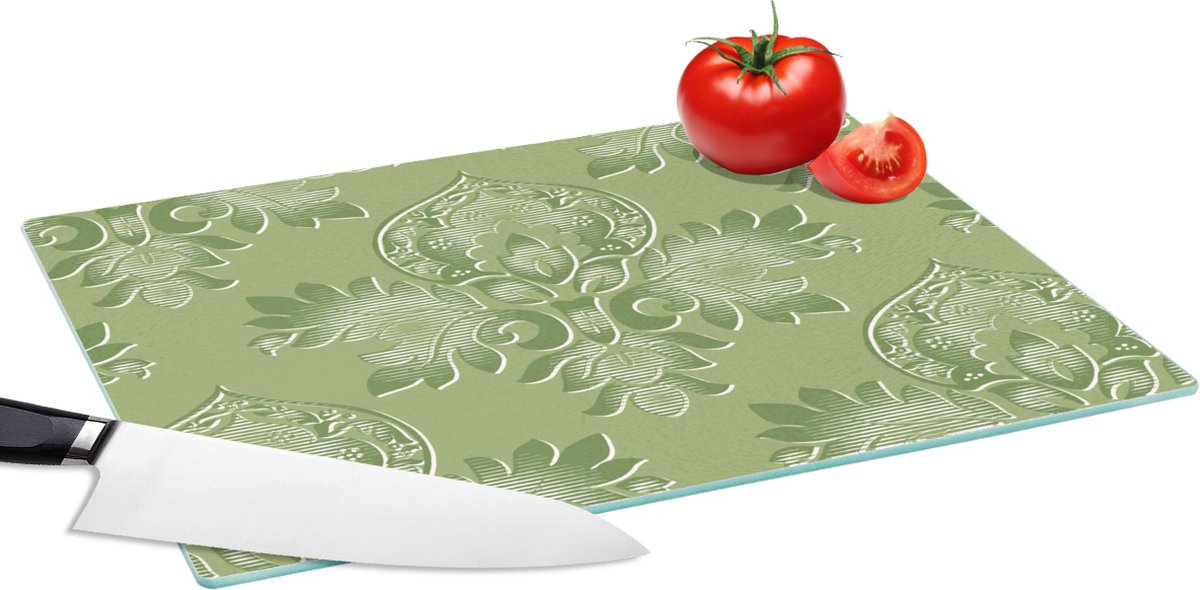 Glazen Snijplank - 39x28 - Psychedelisch - Bladeren - Groen - Vintage - Design - Snijplanken Glas