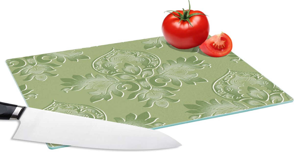 Glazen Snijplank - 28x20 - Psychedelisch - Bladeren - Groen - Vintage - Design - Snijplanken Glas